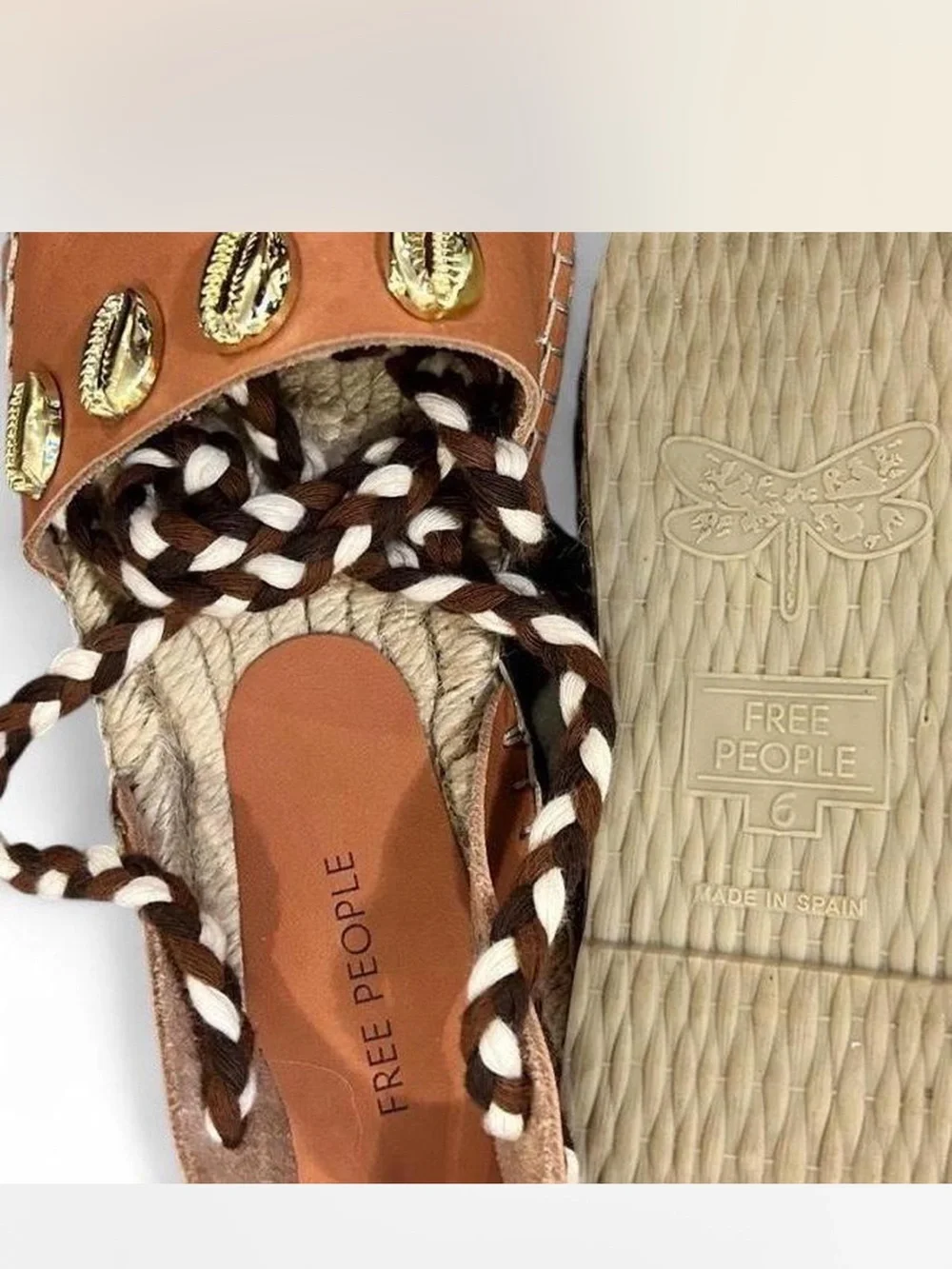 Free People Tan Espadrille Slip-On with Gold Shell Studs